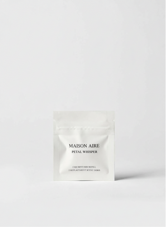 Maison Aire Petal Whisper car diffuser refill pack with two replacement scent disks on white background