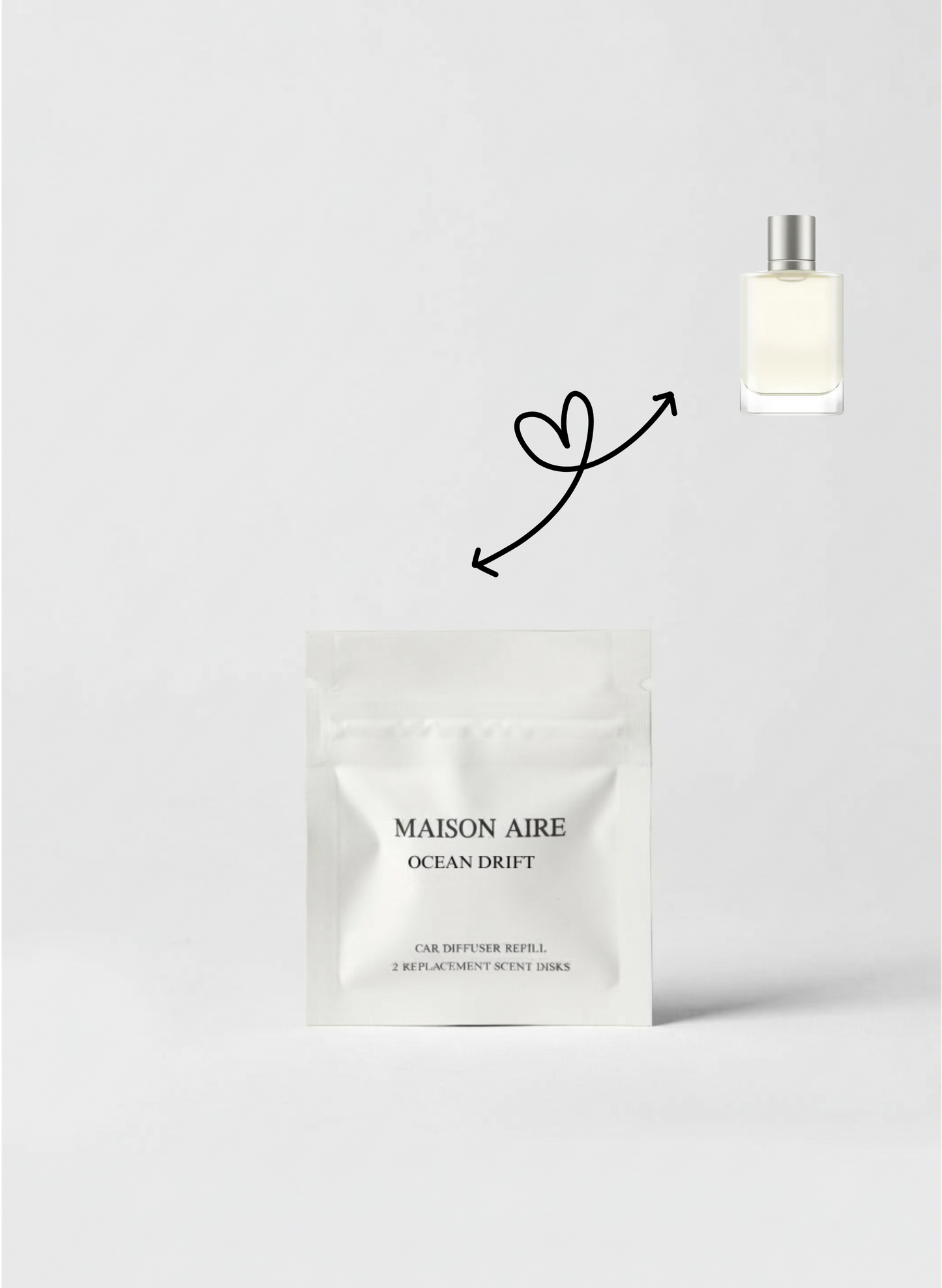 Ocean Drift Fresh aqua car scent refill by Maison Aire with iced mint, zesty lemon and aquatic cedar fragrance inspiration displayed, scent inspired by Giorgio Armani Acqua Di Gioia